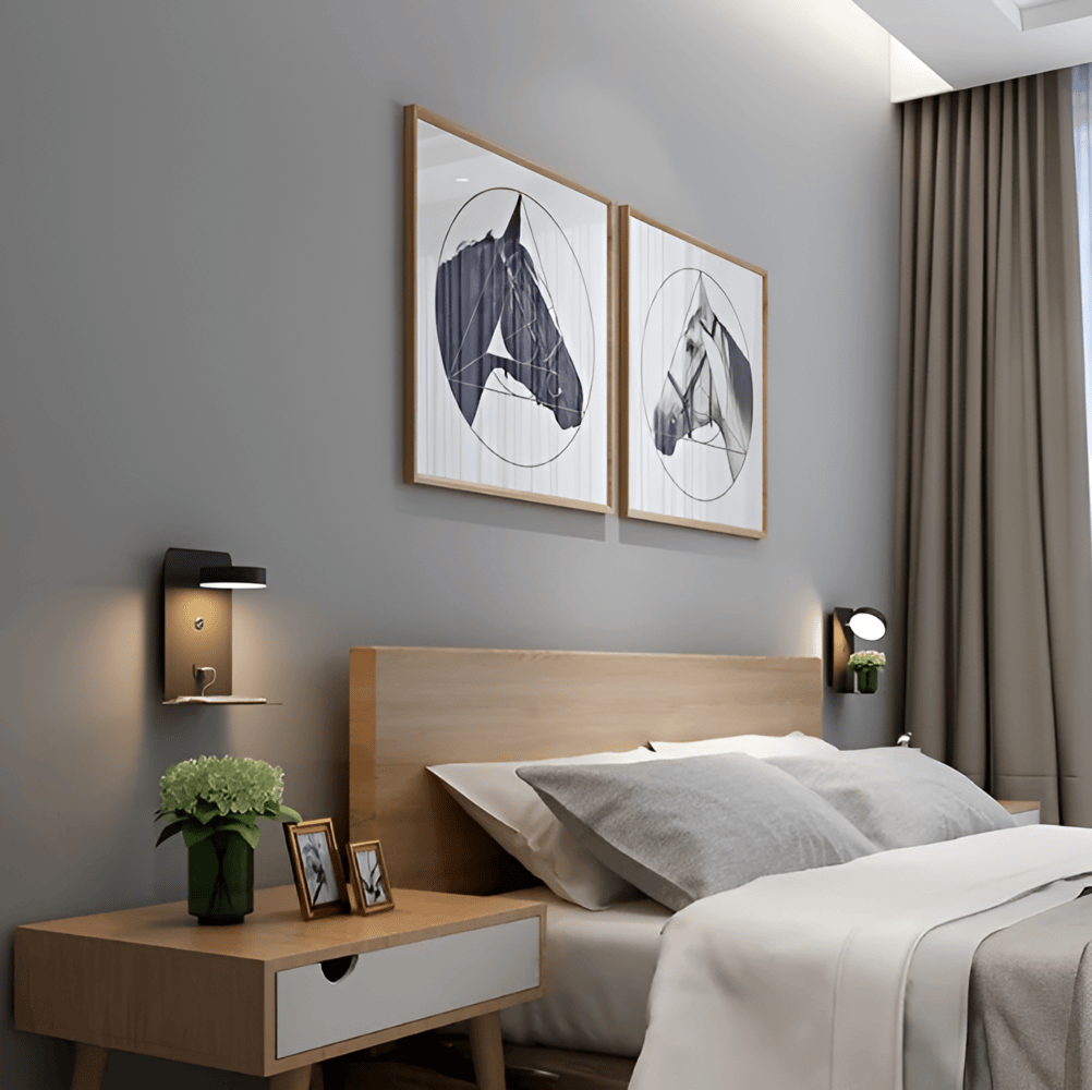 DualDelight - LED-Sängvägglampa i Aluminium med Hylla och USB-Laddningsinterface