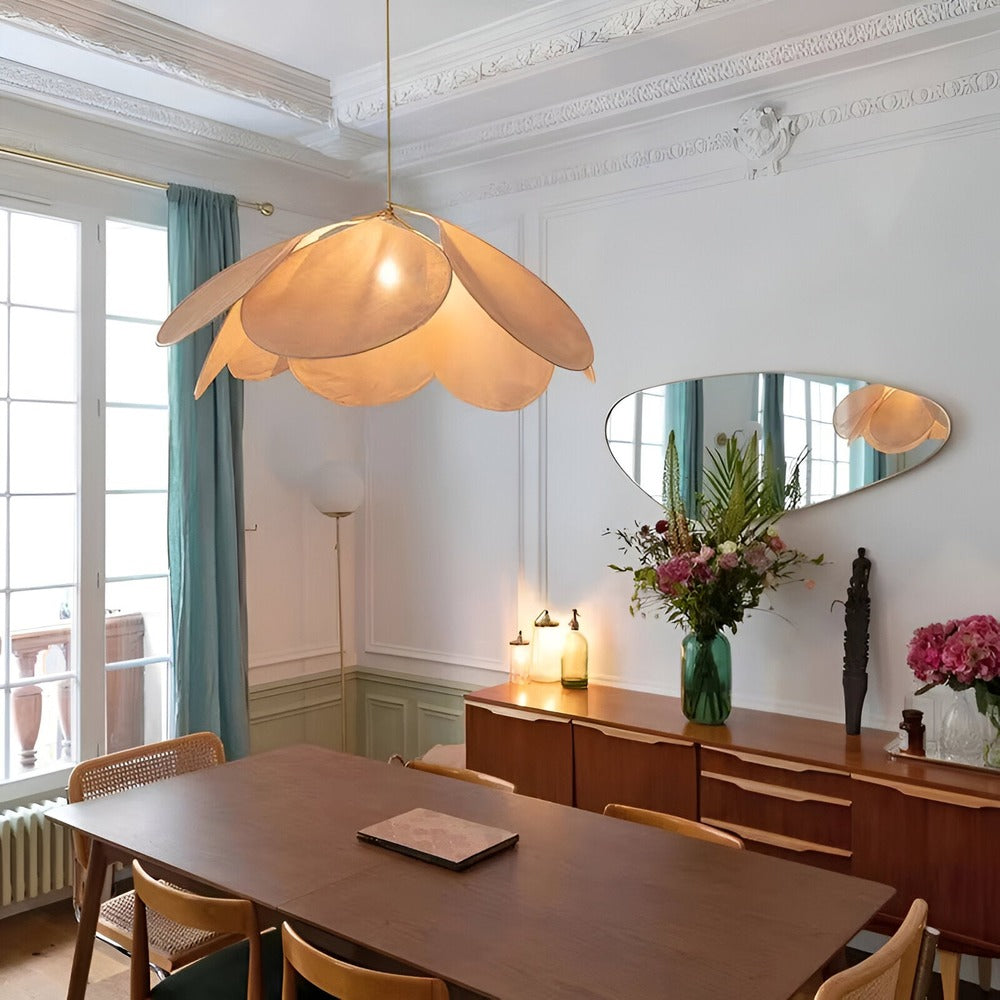 FloryVint Taklampa – Vintage Hänglampa med Blomdesign i Tyg för Vardagsrum