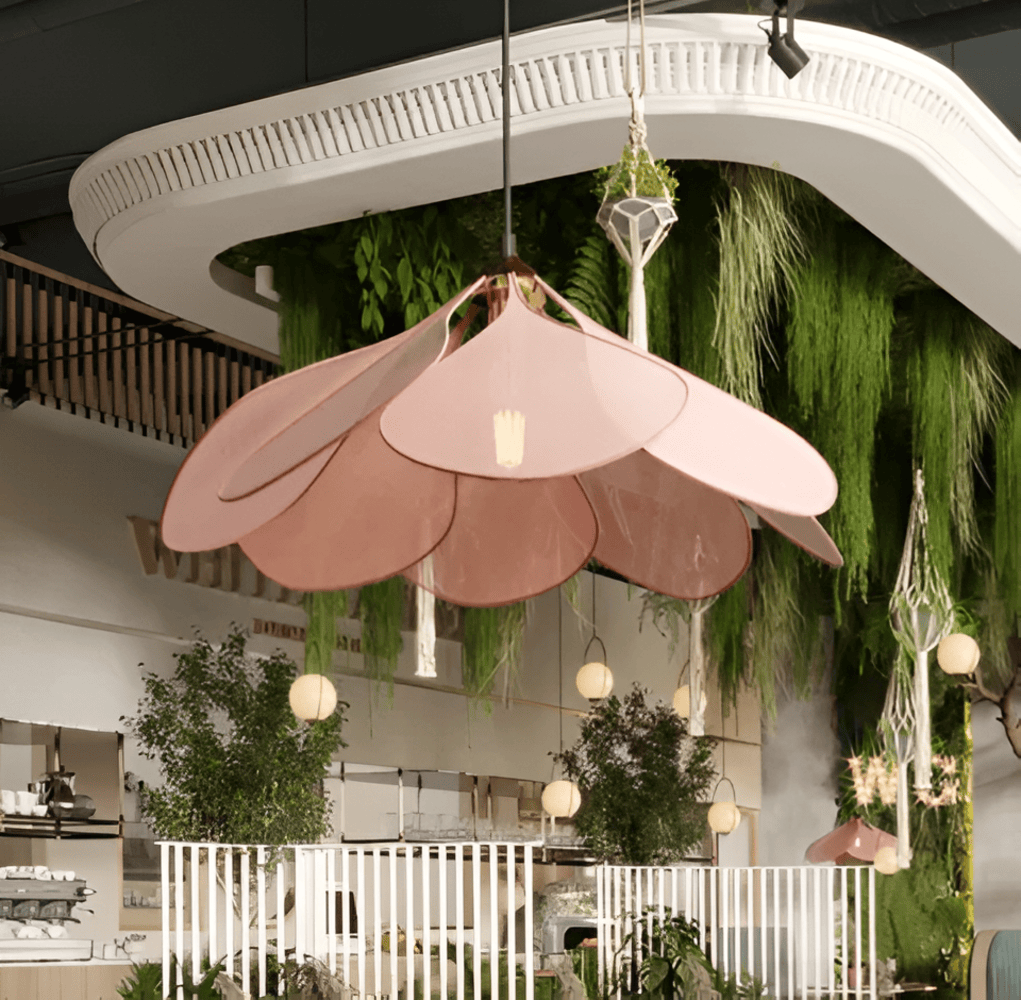 FloryVint Taklampa – Vintage Hänglampa med Blomdesign i Tyg för Vardagsrum