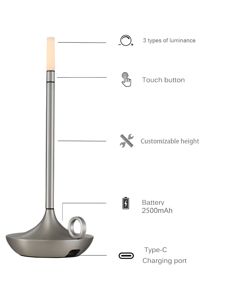 GeniWand Bordslampa - Uppladdningsbar LED Bordslampa - Dimbar Lampa