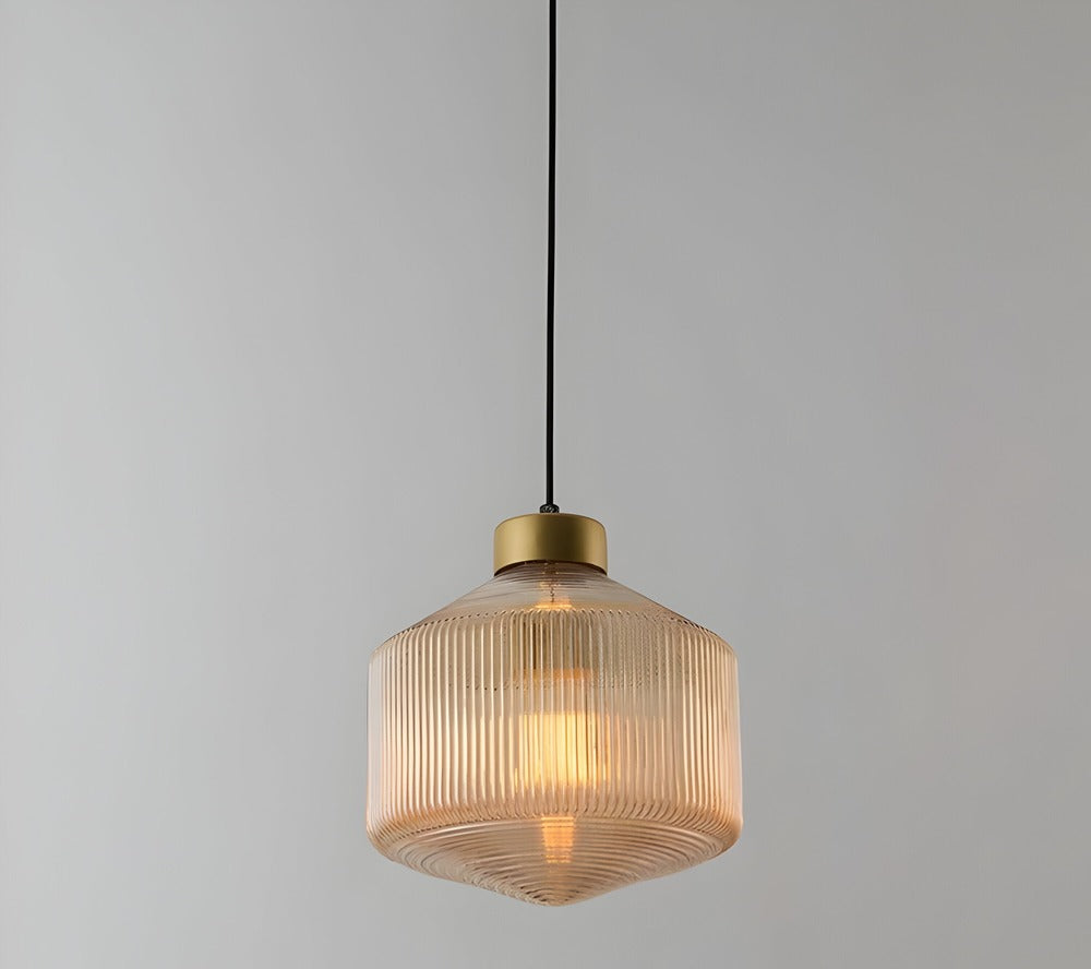 GeomGlass Taklampa - Vintage Rökgrå och Bärnstensfärgad Taklampa med Ribbor