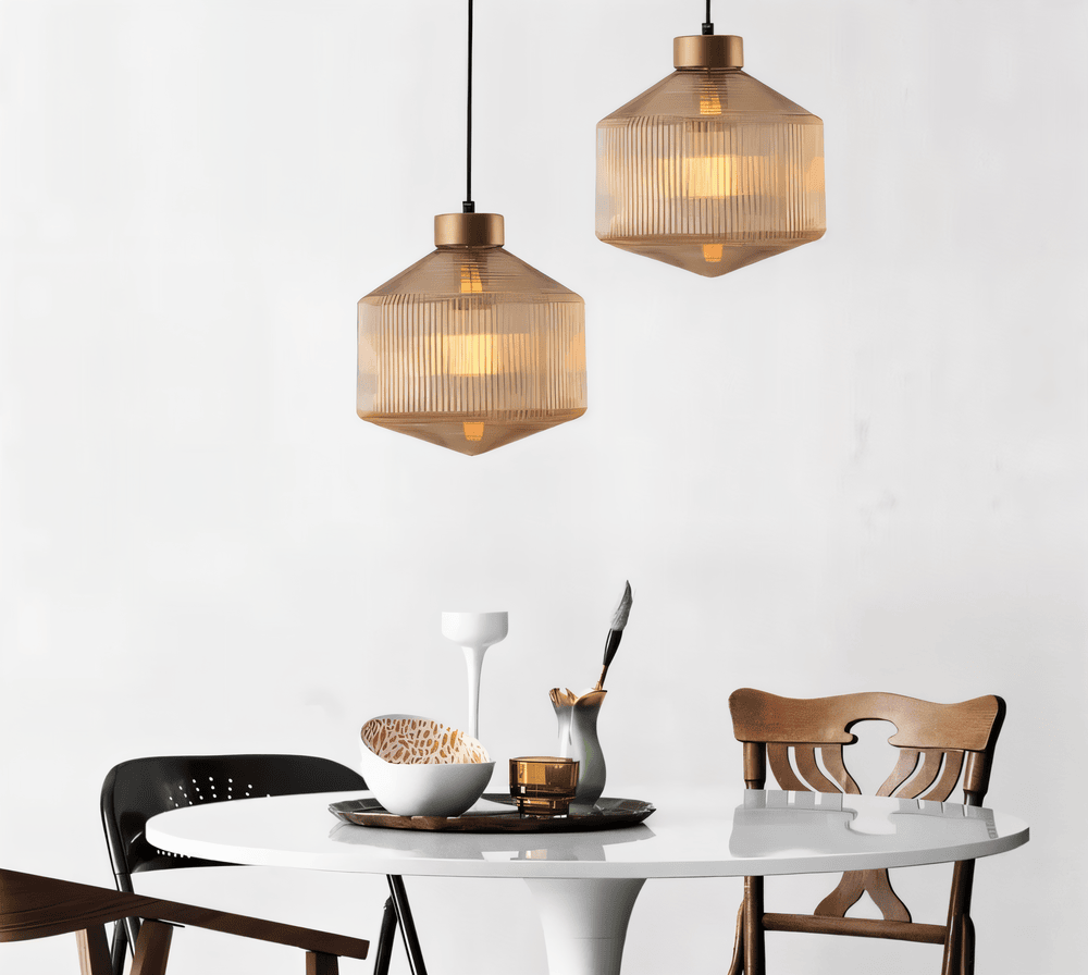 GeomGlass Taklampa - Vintage Rökgrå och Bärnstensfärgad Taklampa med Ribbor