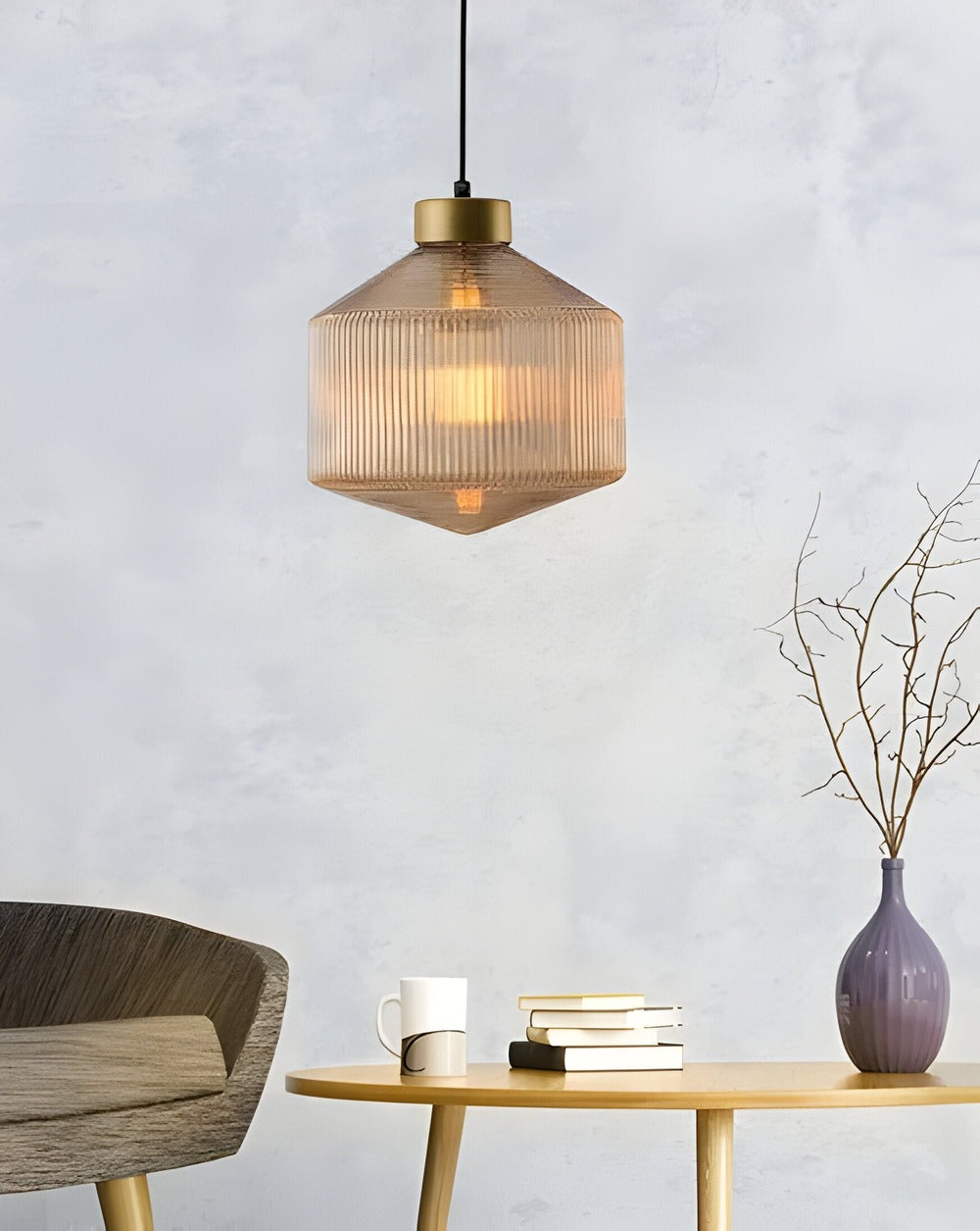 GeomGlass Taklampa - Vintage Rökgrå och Bärnstensfärgad Taklampa med Ribbor
