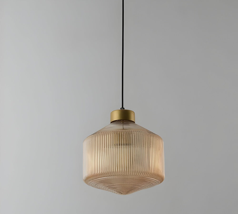 GeomGlass Taklampa - Vintage Rökgrå och Bärnstensfärgad Taklampa med Ribbor
