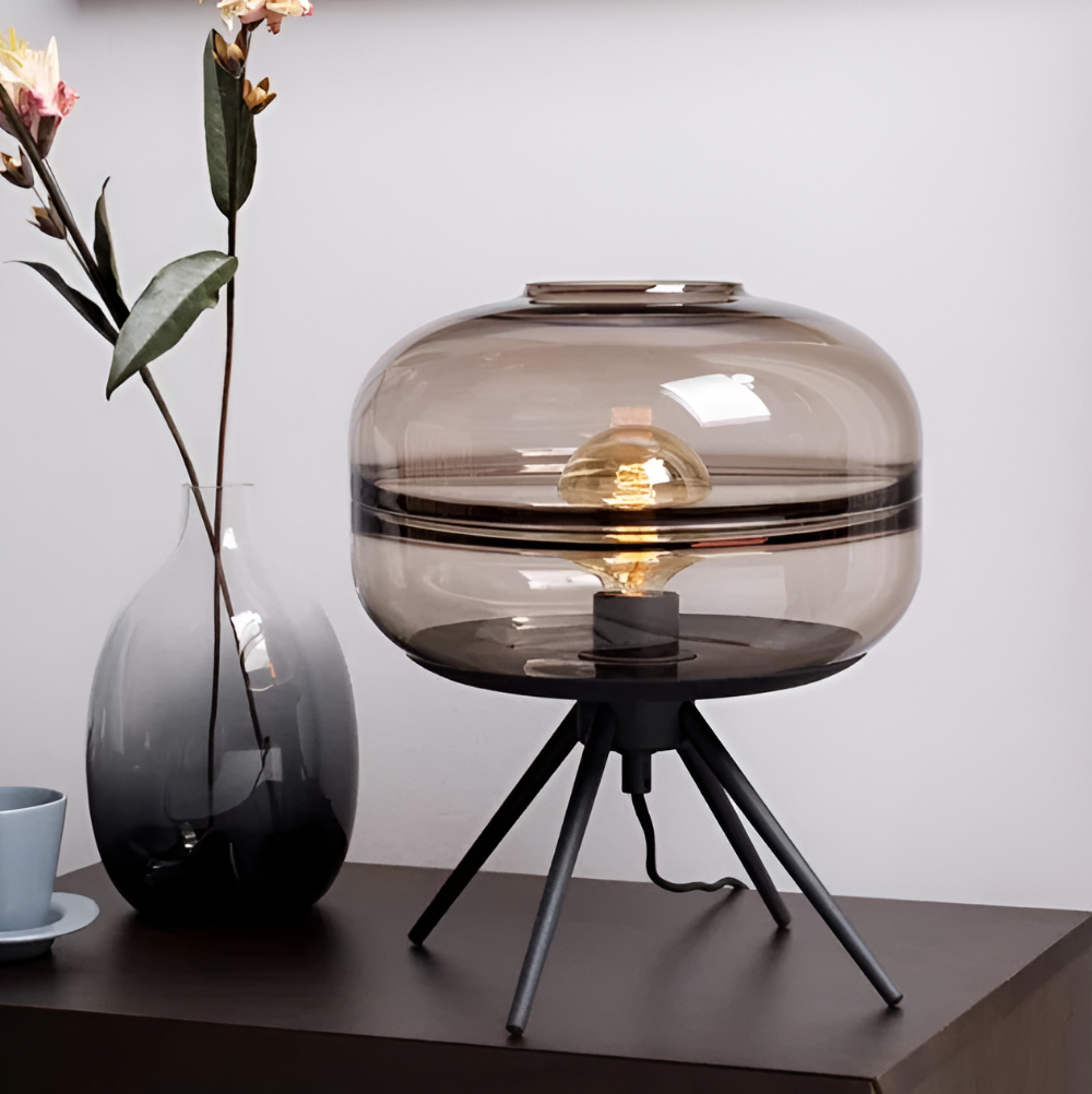 GlossiQuad Bordslampa - Vintage Dome Quadpod Design E27 Glas Skrivbordslampa