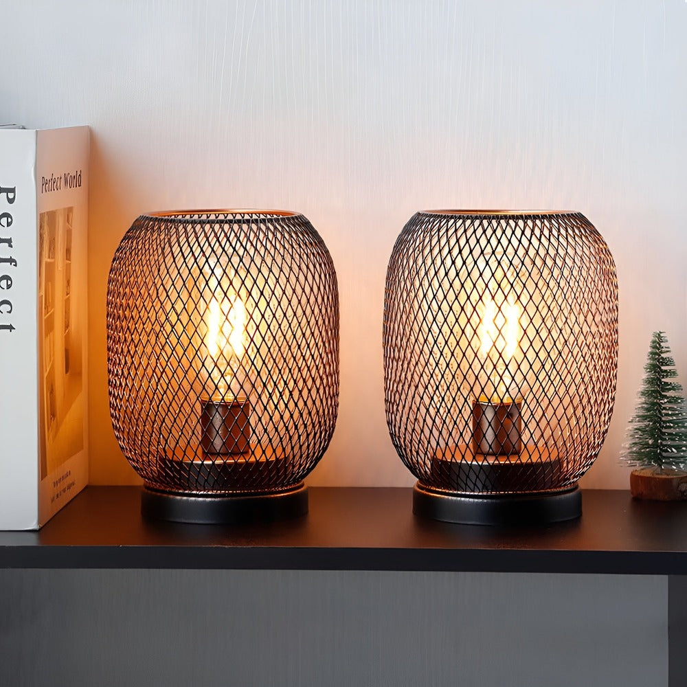 IronGlow - Bordslampa med Metallbur- Batteridriven LED-lykta (2-Pack)