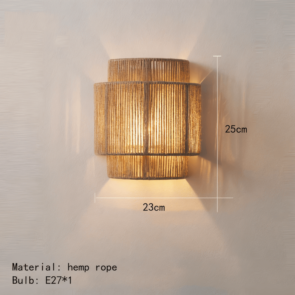 Hampa Vägglampa - Lampskärm i Rotting av Hamparep - Väggdekoration i Bohoanda