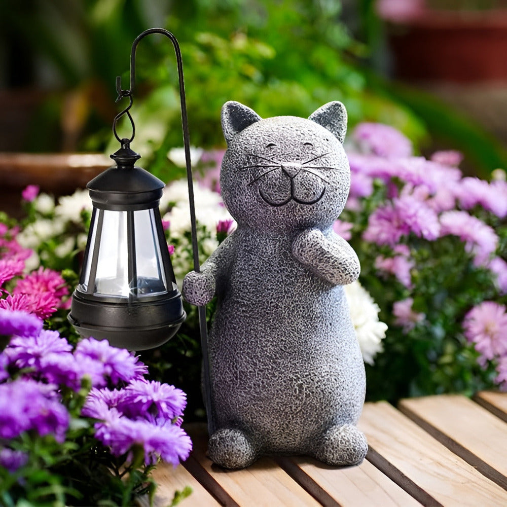 KittyBeam - Förtrollande Solcellslampa med Kattstaty för Trädgårdsglädje