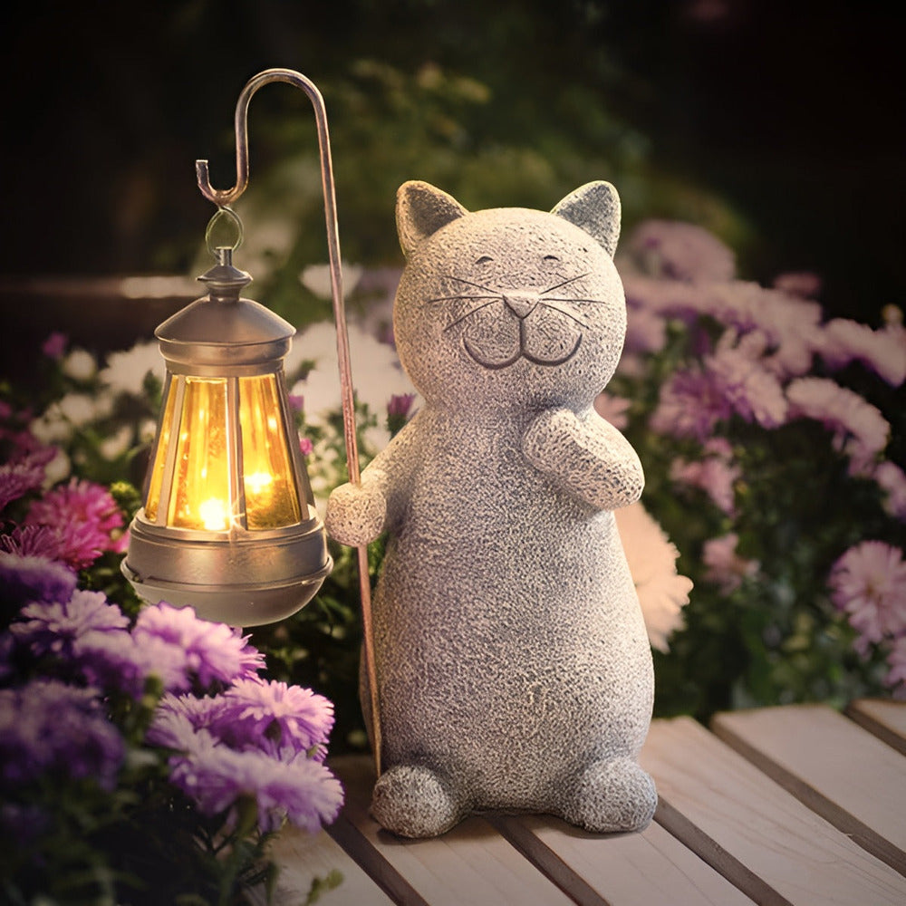KittyBeam - Förtrollande Solcellslampa med Kattstaty för Trädgårdsglädje