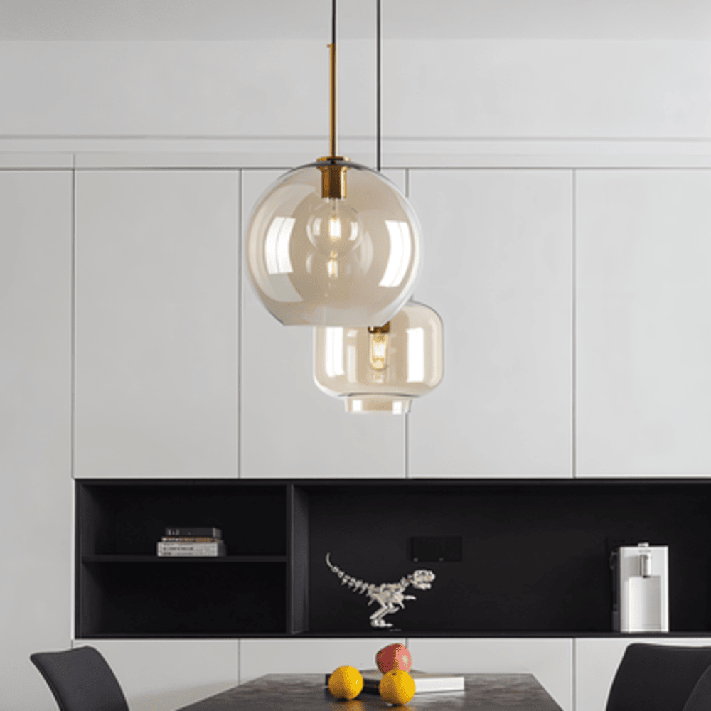 Pendellampa med Klar Pärla - Taklampa i Glas för Industriellt Loft