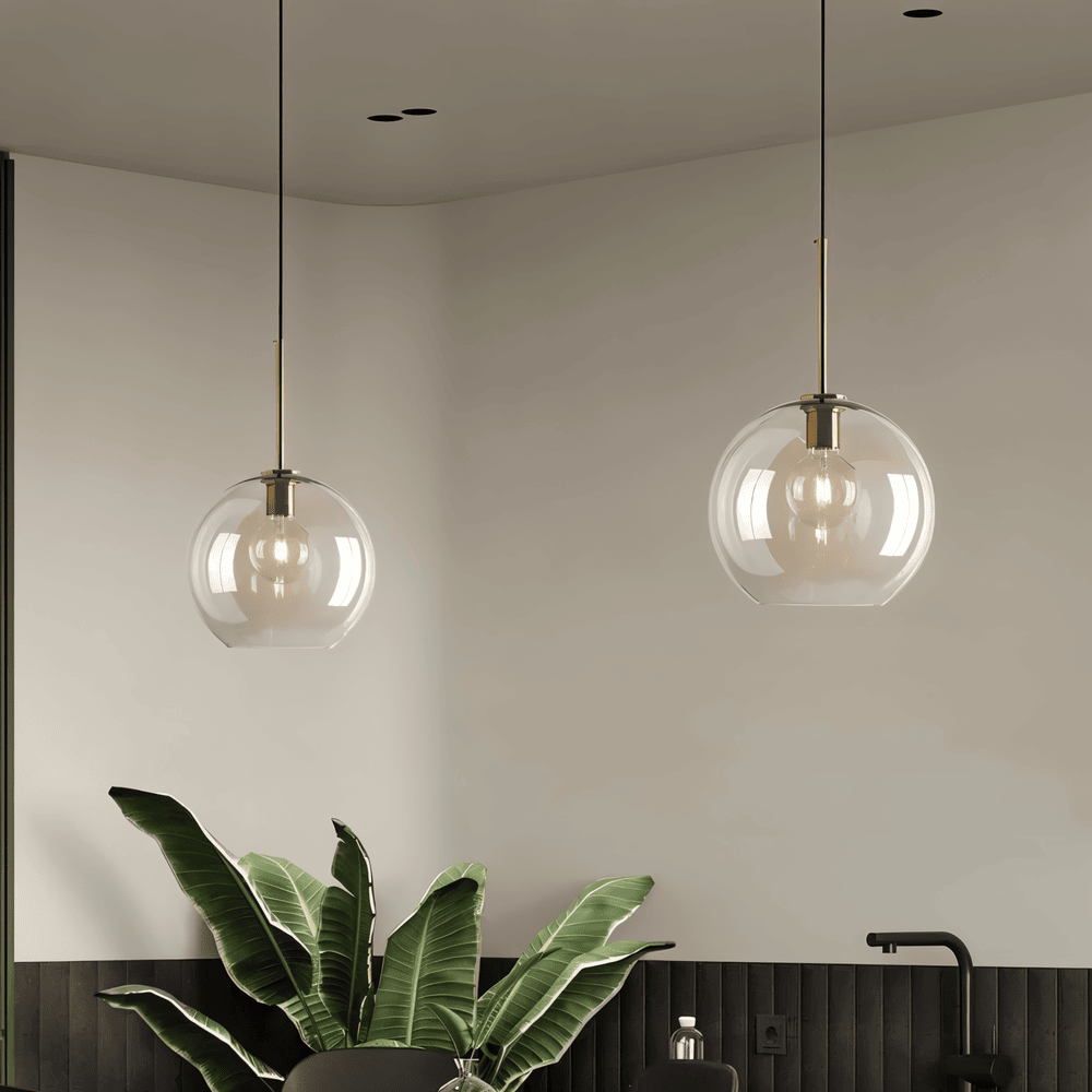 Pendellampa med Klar Pärla - Taklampa i Glas för Industriellt Loft