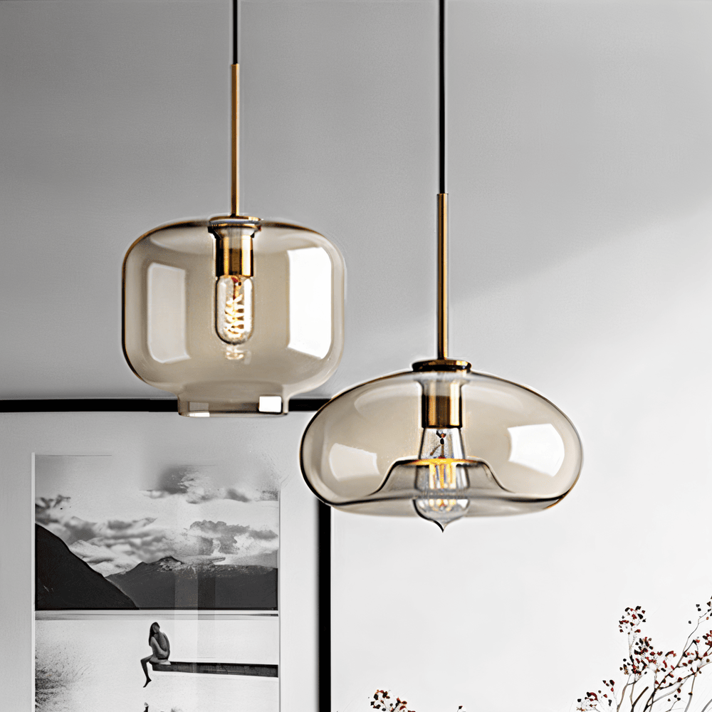 Pendellampa med Klar Pärla - Taklampa i Glas för Industriellt Loft