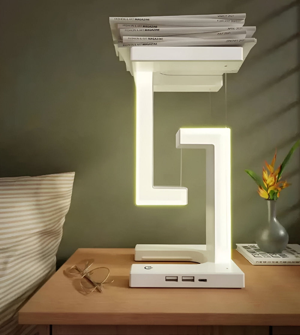 LevBlock Bordslampa - Svävande LED Bordslampa med trådlös laddningsplatta
