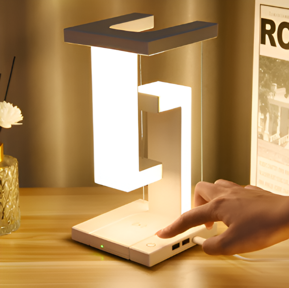 LevBlock Bordslampa - Svävande LED Bordslampa med trådlös laddningsplatta