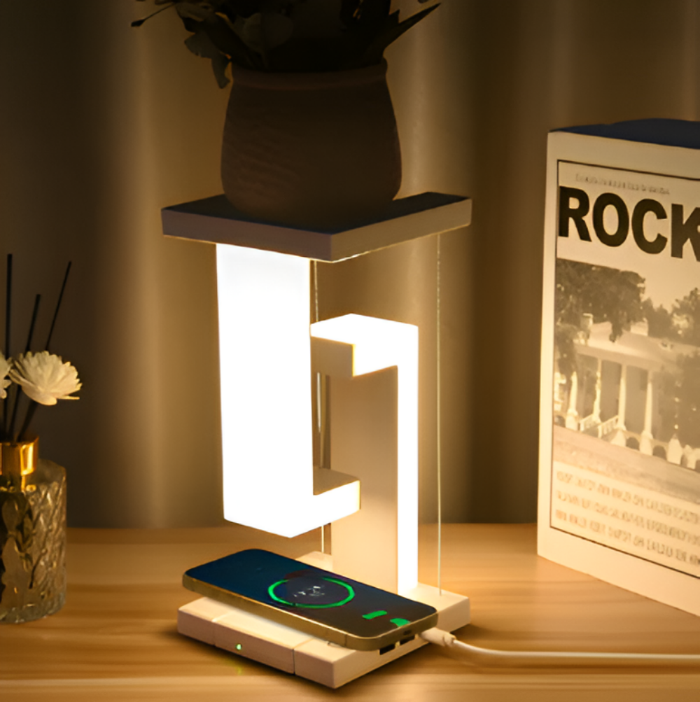 LevBlock Bordslampa - Svävande LED Bordslampa med trådlös laddningsplatta