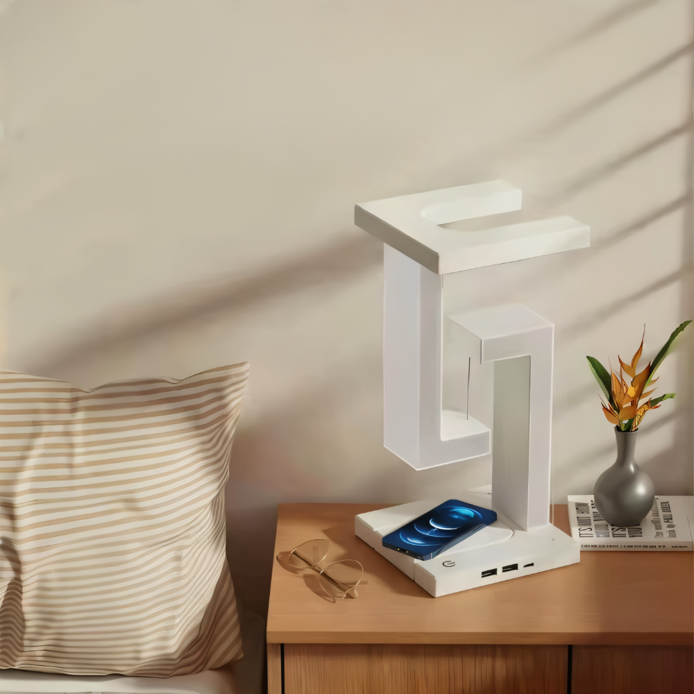 LevBlock Bordslampa - Svävande LED Bordslampa med trådlös laddningsplatta