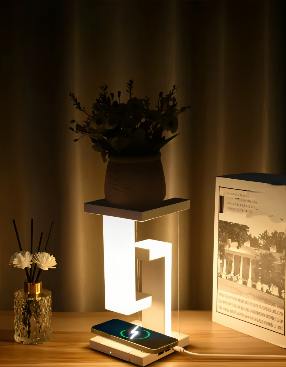 LevBlock Bordslampa - Svävande LED Bordslampa med trådlös laddningsplatta