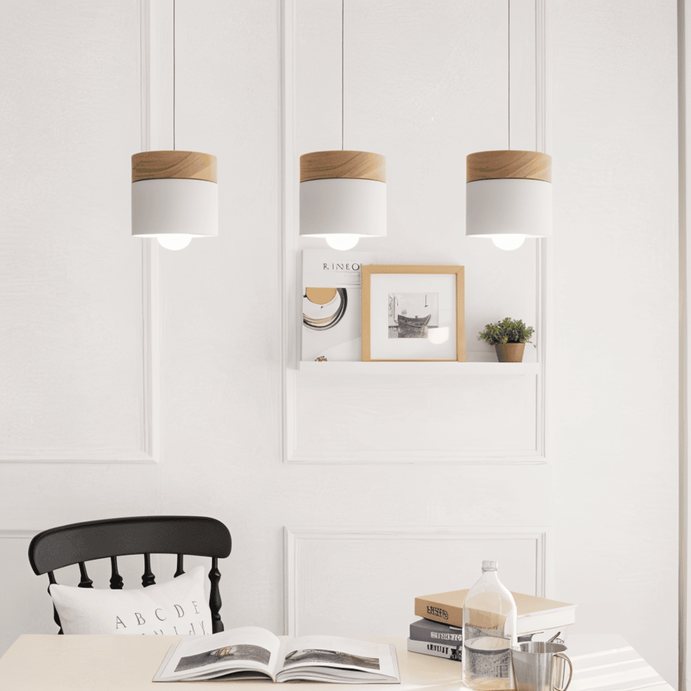 Cylinder Chic Pendellampa i Metall och Varmt Trä
