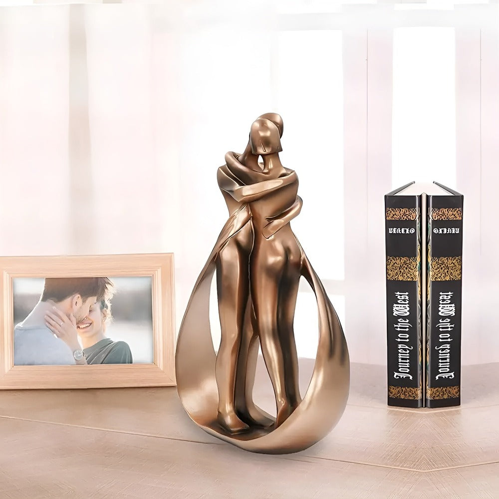 Lovers' Bond Staty - Konstnärlig Skulptur av ett Kyssande Par