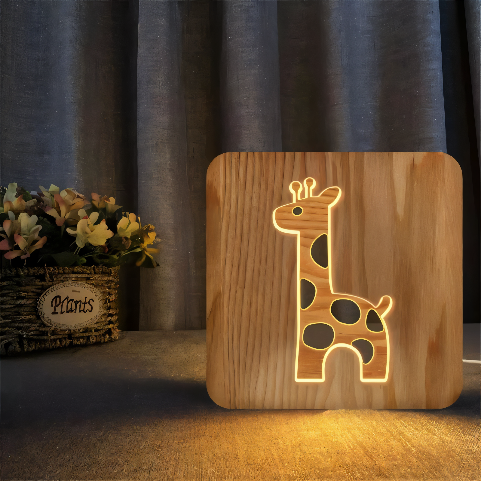 LumaCarve - Giraff LED-Sänglampa Av Trä