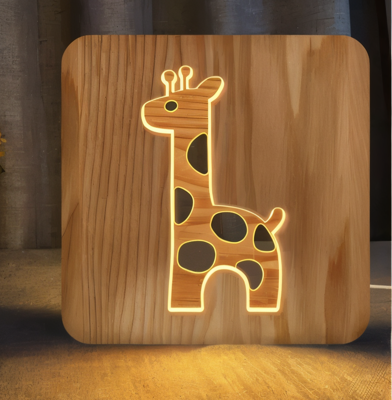 LumaCarve - Giraff LED-Sänglampa Av Trä