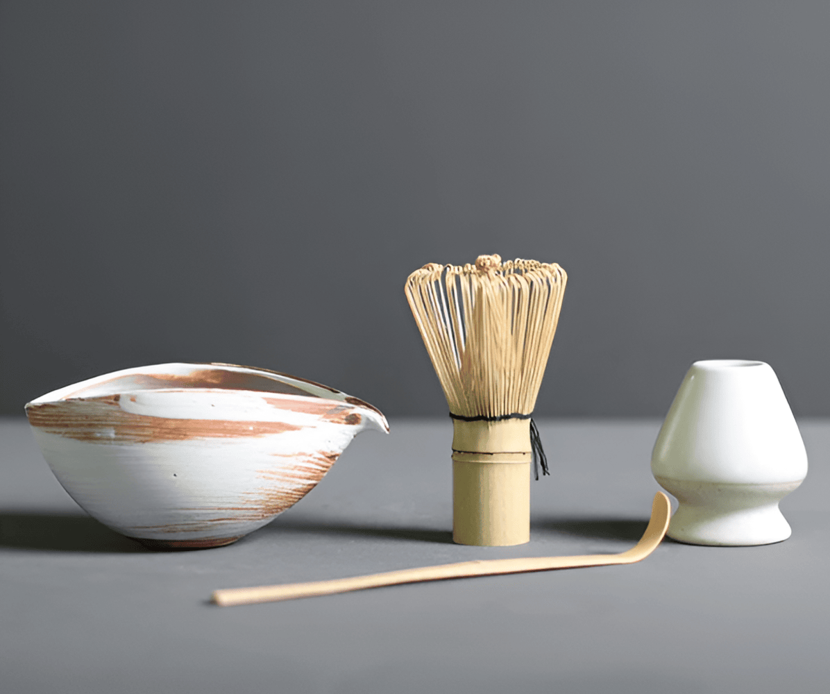 Matcha-set i keramik och bambu – 4 delar – japanskt te-set med tillbehör