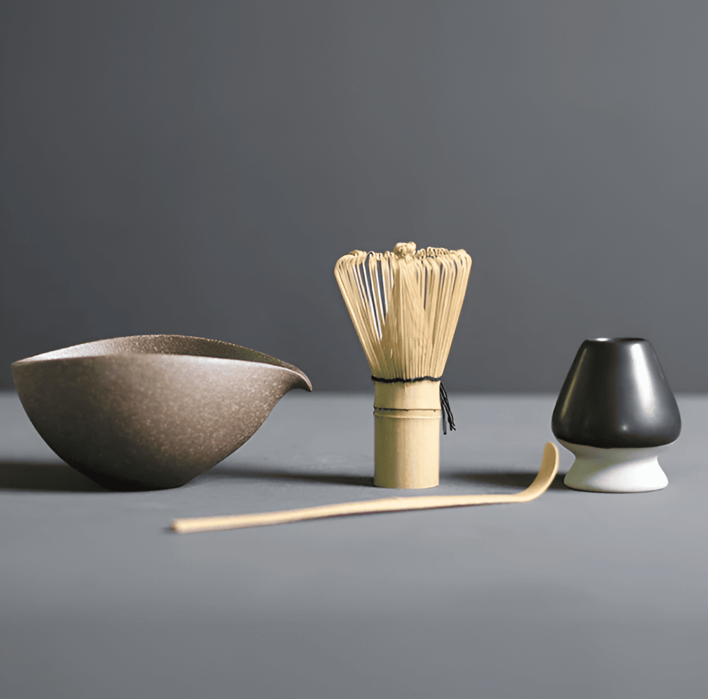 Matcha-set i keramik och bambu – 4 delar – japanskt te-set med tillbehör