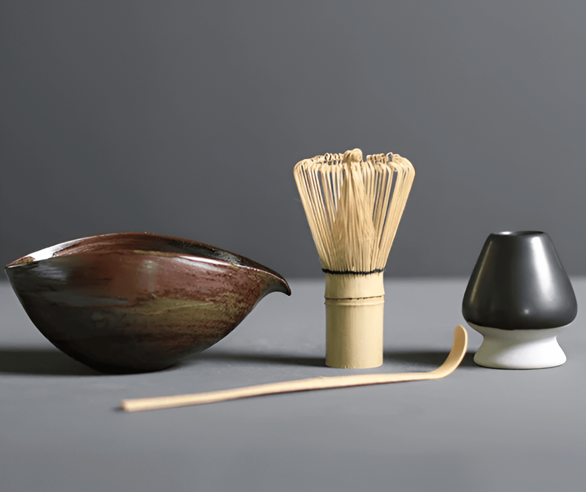 Matcha-set i keramik och bambu – 4 delar – japanskt te-set med tillbehör
