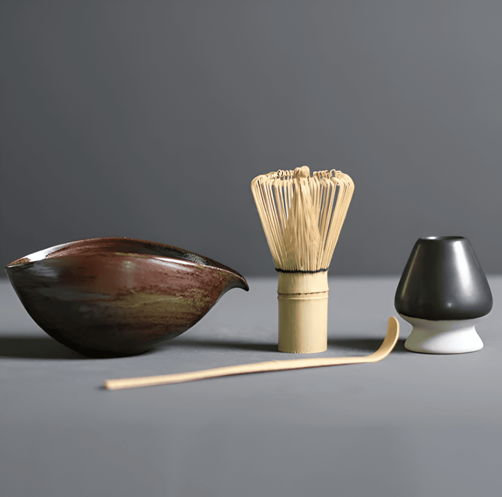 Matcha-set i keramik och bambu – 4 delar – japanskt te-set med tillbehör