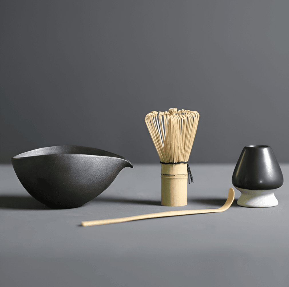 Matcha-set i keramik och bambu – 4 delar – japanskt te-set med tillbehör