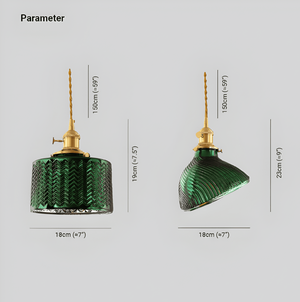 LuxurGreen - Pendellampa i Glas - Nordisk Räfflad Geometrisk Hänglampa