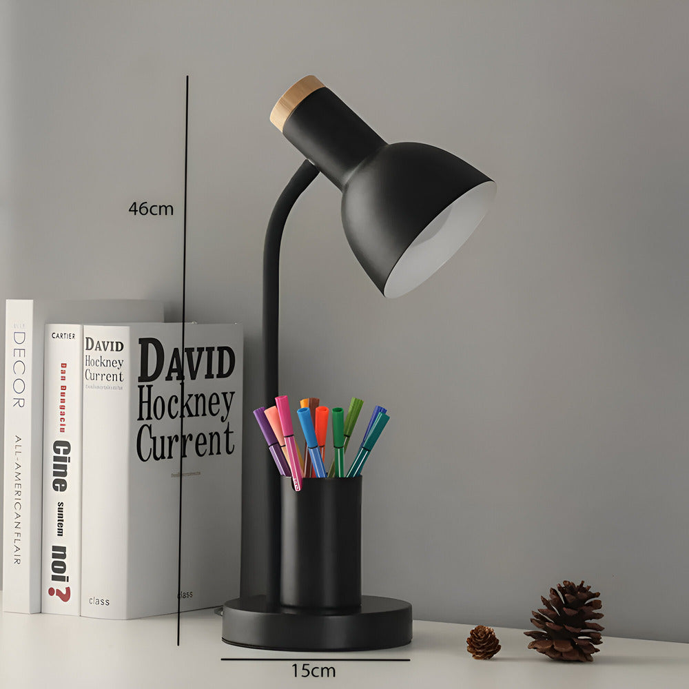Modern Nordisk LED Bordslampa med Stilig Pennhållare - Ögonvänlig Belysning för Kontor, Läsning och Inredning