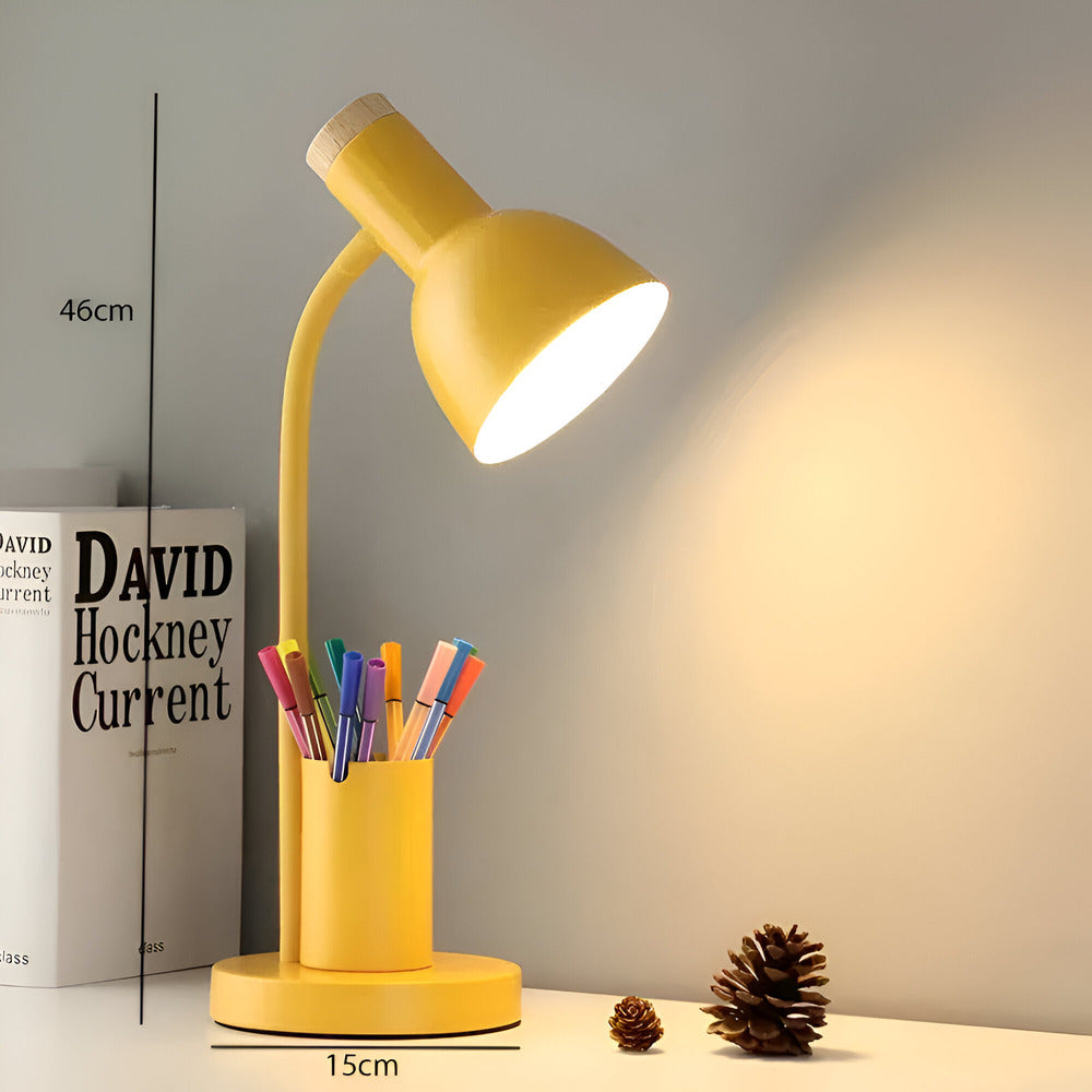 Modern Nordisk LED Bordslampa med Stilig Pennhållare - Ögonvänlig Belysning för Kontor, Läsning och Inredning
