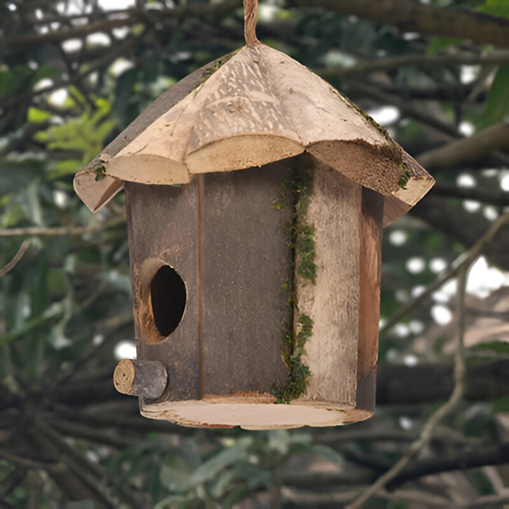 Naturligt Fågelhus i trä - Rustikt Kolibrinäste för Trädgårdsdekoration och Gör-det-Själv
