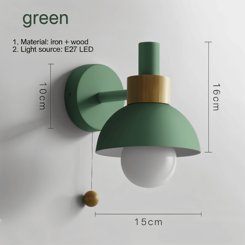 PastelPop Vägglampa - Wood Macaron Vägglampa i Järn med Dragströmbrytare