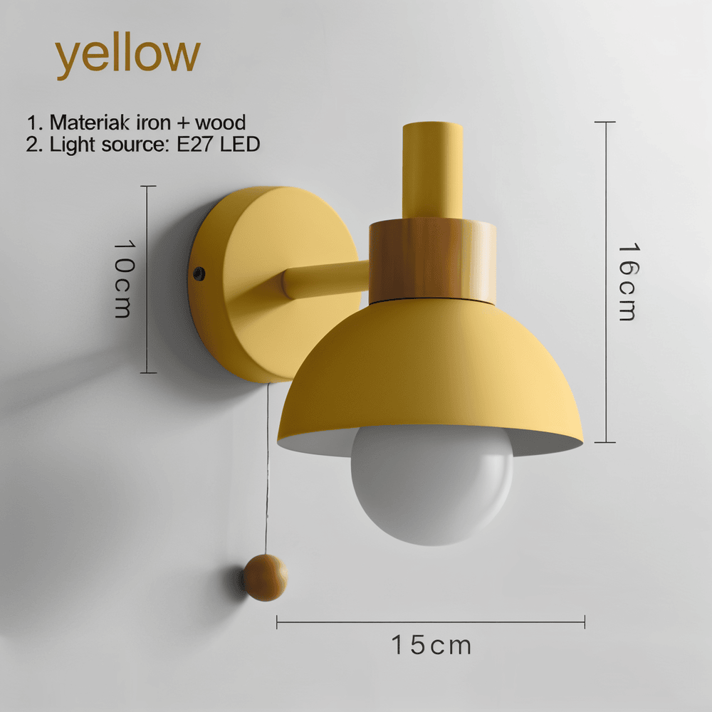 PastelPop Vägglampa - Wood Macaron Vägglampa i Järn med Dragströmbrytare