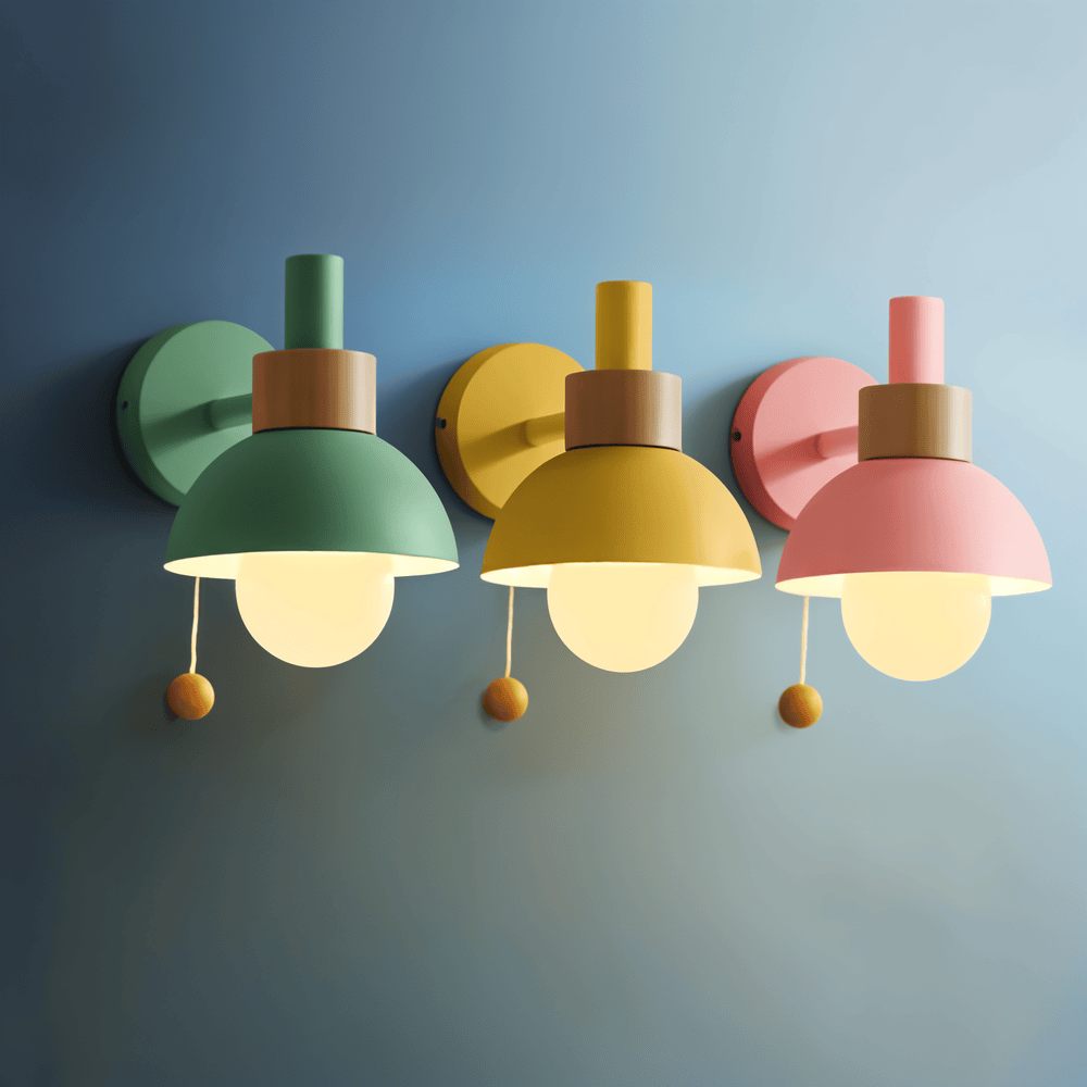 PastelPop Vägglampa - Wood Macaron Vägglampa i Järn med Dragströmbrytare