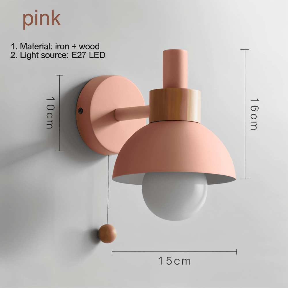 PastelPop Vägglampa - Wood Macaron Vägglampa i Järn med Dragströmbrytare