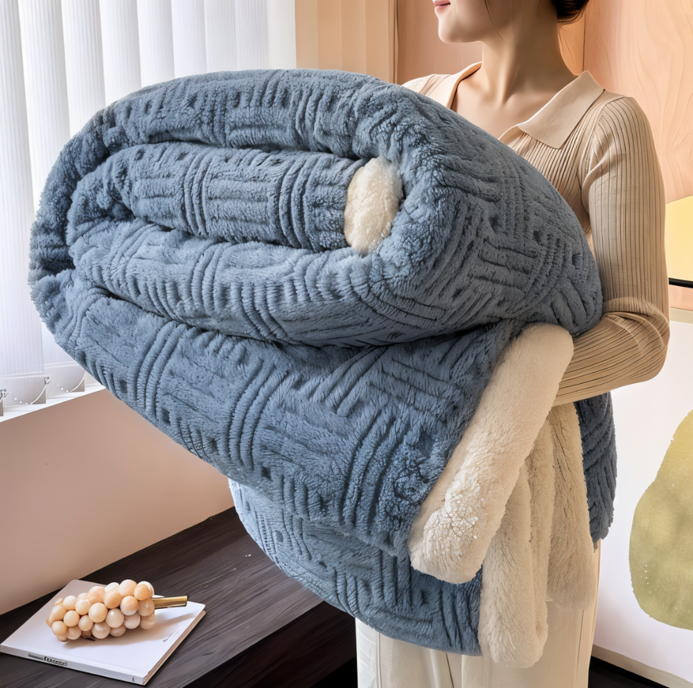 Plush Dubbelsidig Pläd - Geometriskt Mönstrad Fluffy Fleecefilt