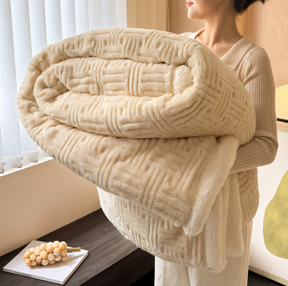 Plush Dubbelsidig Pläd - Geometriskt Mönstrad Fluffy Fleecefilt