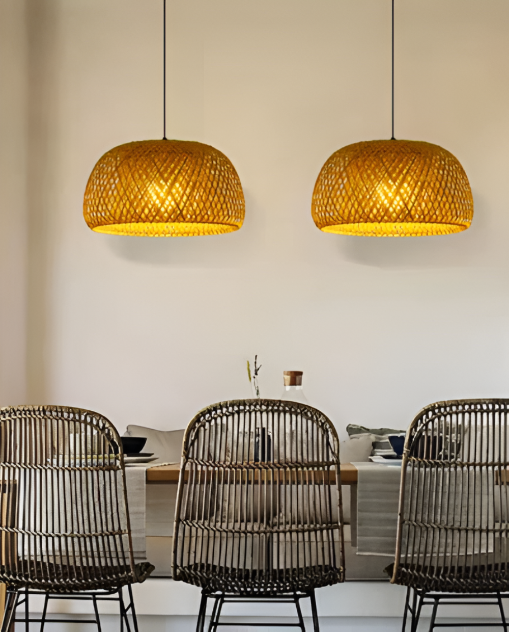 Ästetisk Kuppel Rattan Pendellampa - Handflätad Bambus Wicker Hänglampa