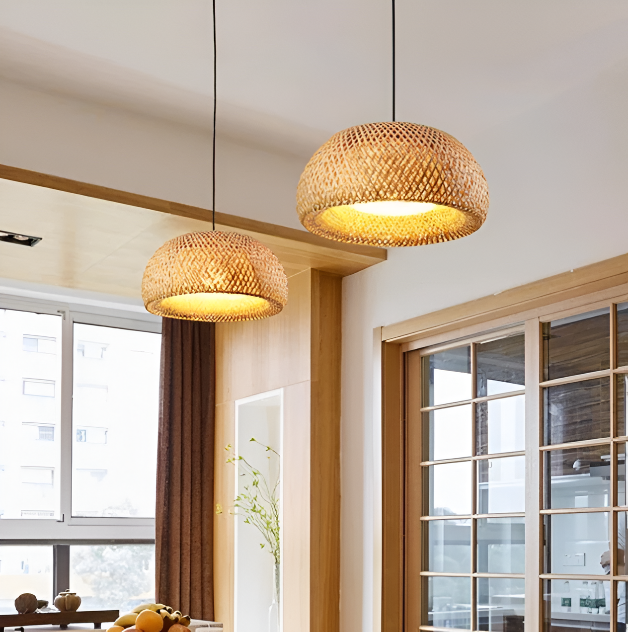 Ästetisk Kuppel Rattan Pendellampa - Handflätad Bambus Wicker Hänglampa