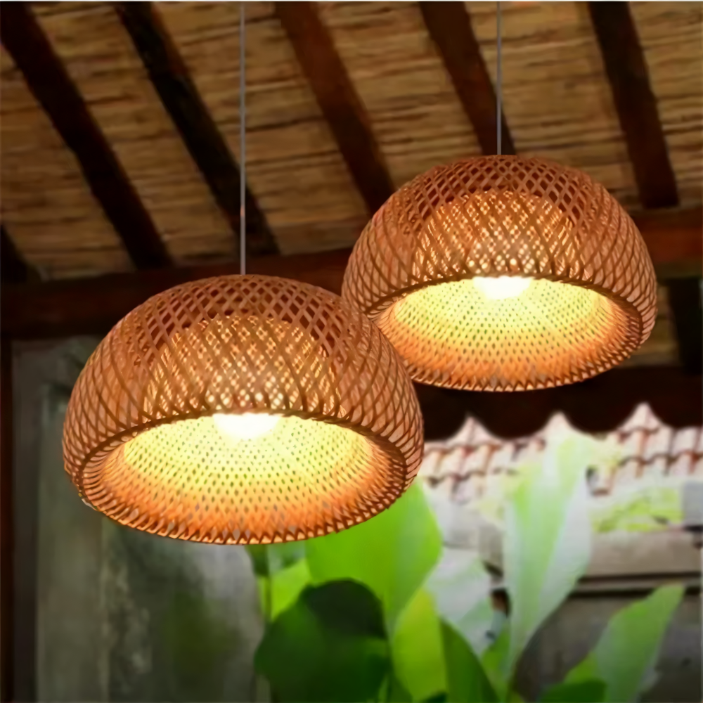 Ästetisk Kuppel Rattan Pendellampa - Handflätad Bambus Wicker Hänglampa