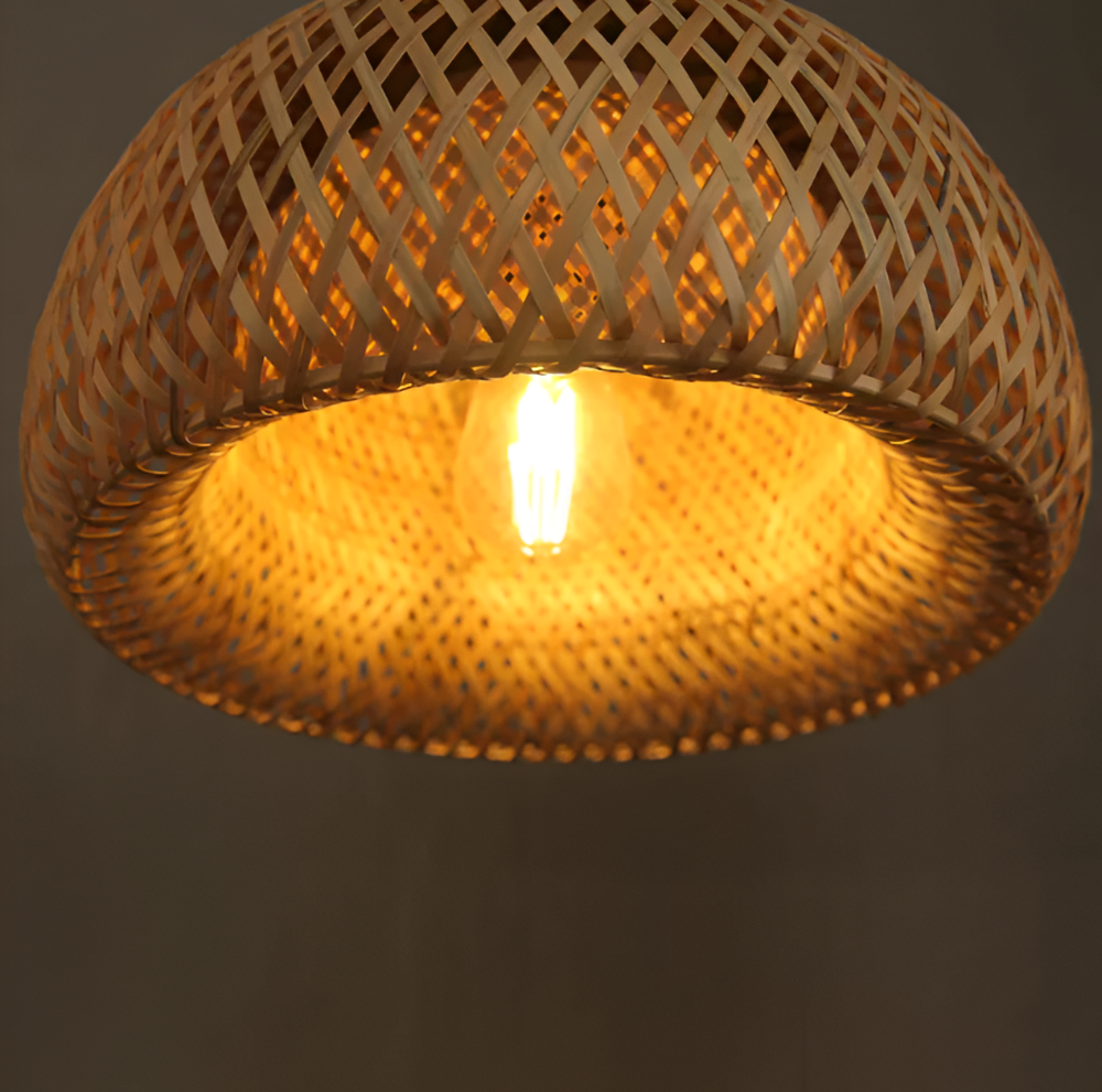 Ästetisk Kuppel Rattan Pendellampa - Handflätad Bambus Wicker Hänglampa