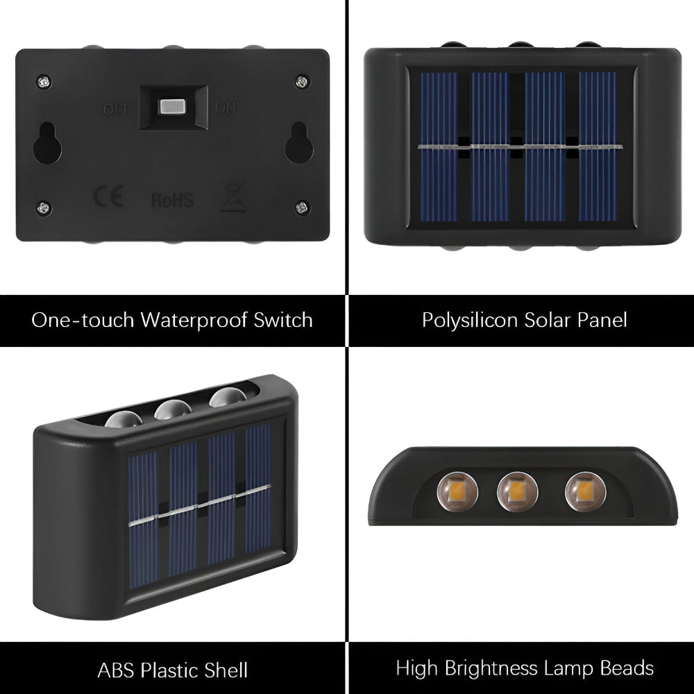 RectaSolaria Vägglampa - 2/4 stycken IP65 Vattentät 6LED Solarlampa Trädgård - Upp och Ner Utomhusbelysning