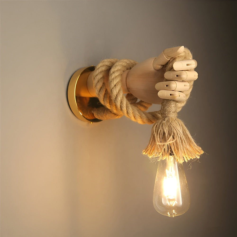 RetroHand Lamp - Handgjord Vägglampa med Hamparep för en Tidlös Touch