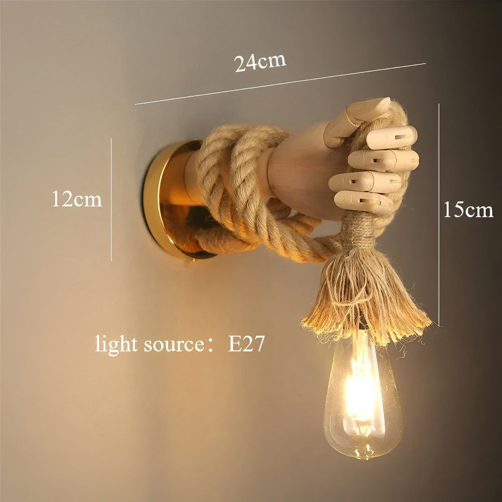 RetroHand Lamp - Handgjord Vägglampa med Hamparep för en Tidlös Touch