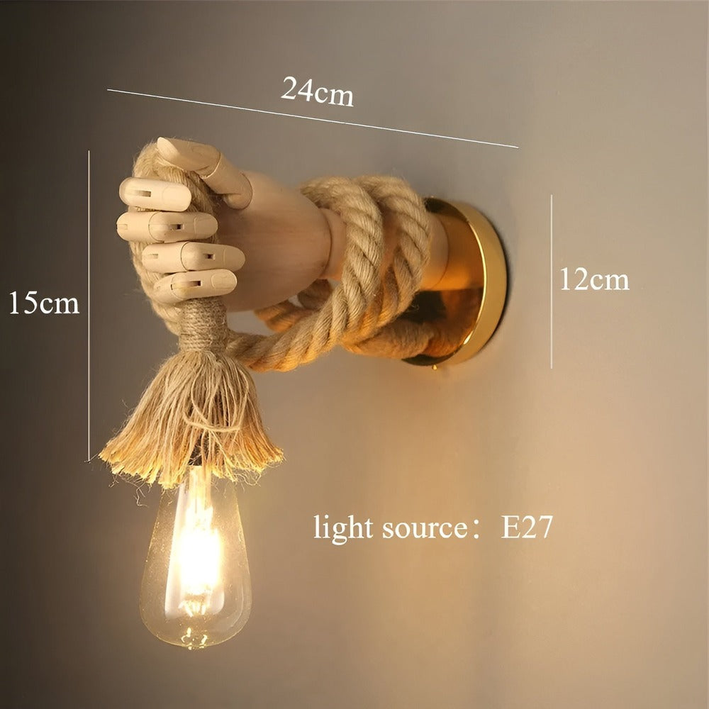 RetroHand Lamp - Handgjord Vägglampa med Hamparep för en Tidlös Touch
