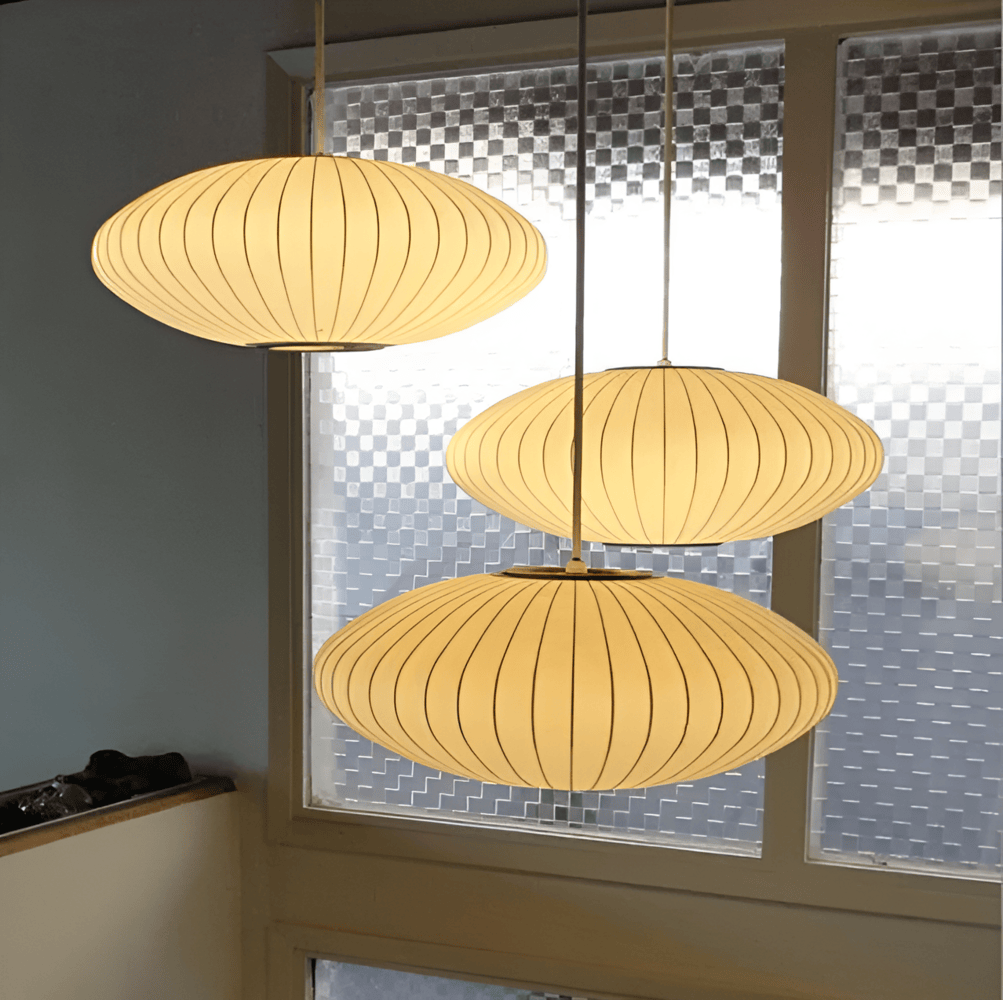 RoundRipples - Vit 50/60 cm baldakin i tyg, pendellampa i bubbelform
