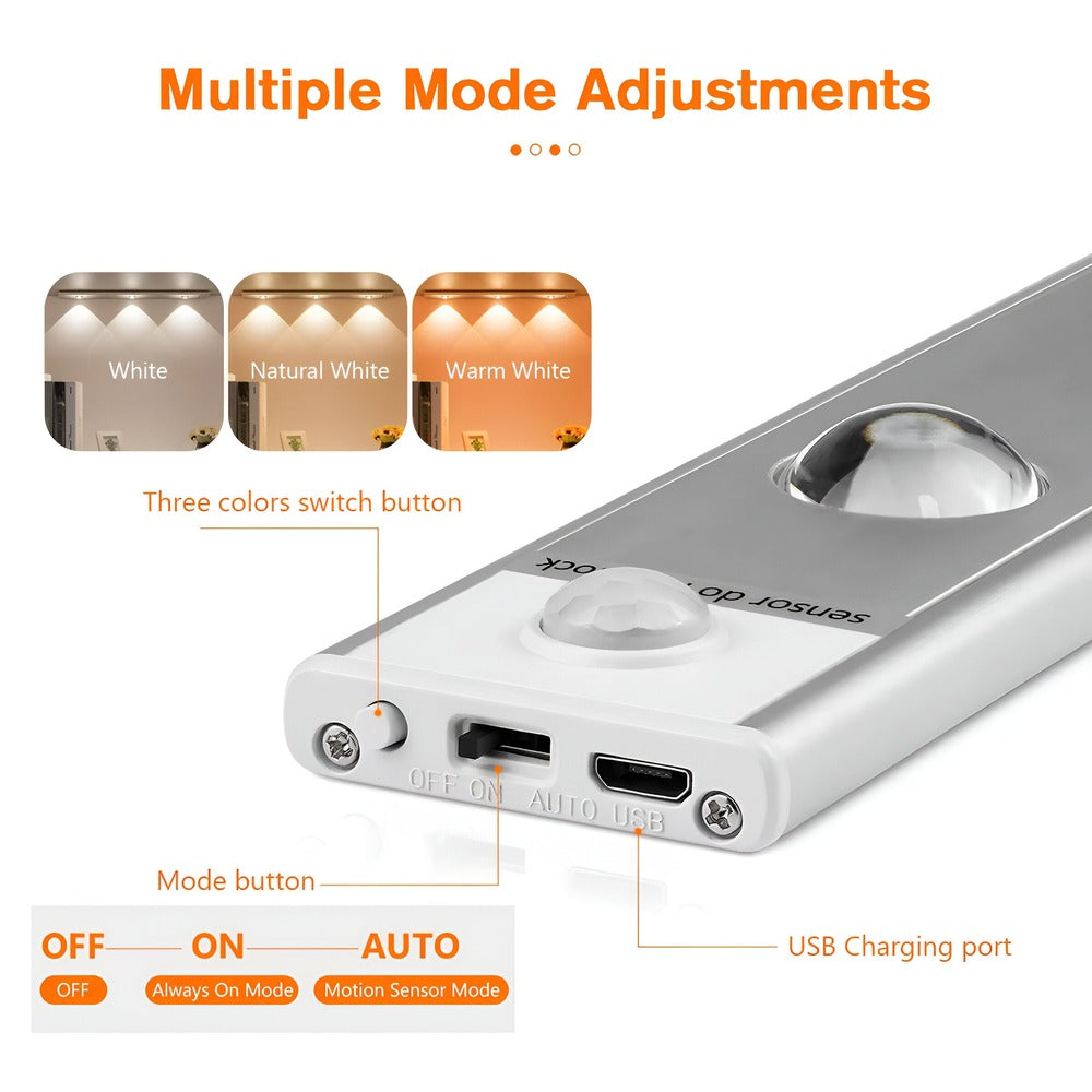 SensoBeam LED Strip - Ultratunn, USB-laddningsbar vägglampa i Aluminium med PIR-sensor